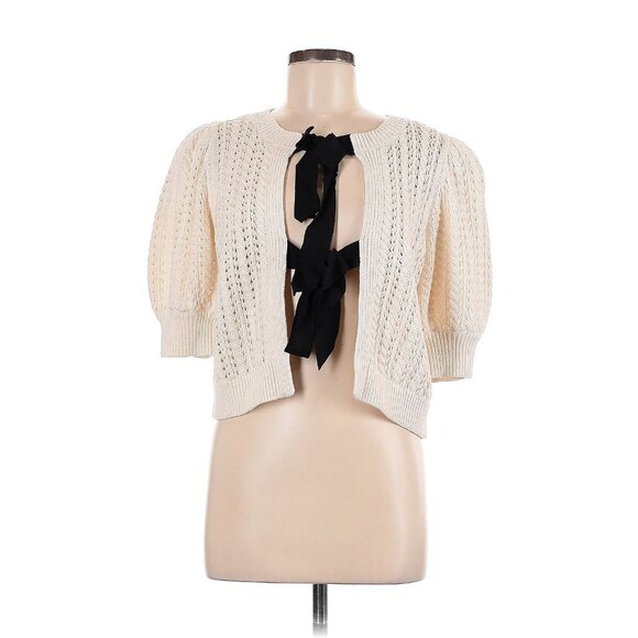 Alice + Olivia Kitty Puff Sleeve Ivory Cardigan Small